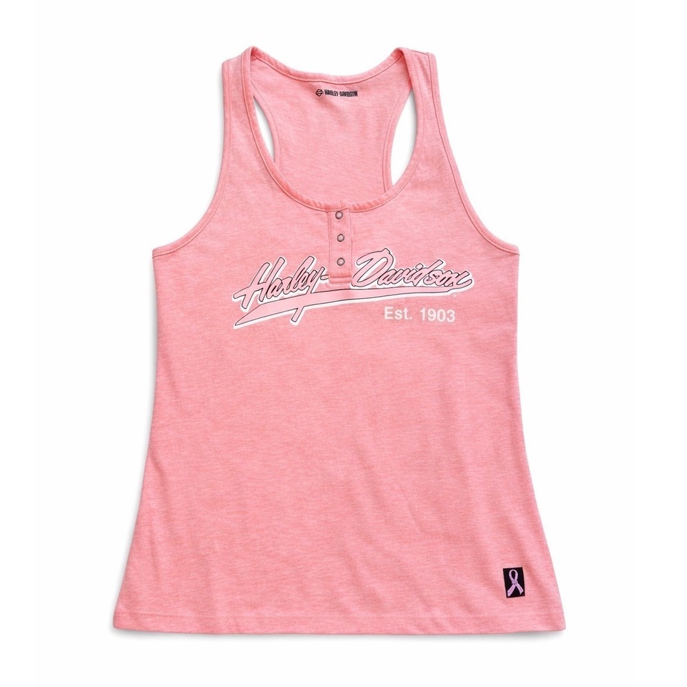 Harley Davidson Womens Pink Henley Racerback Tank Top Logo Size M Breast Cancer